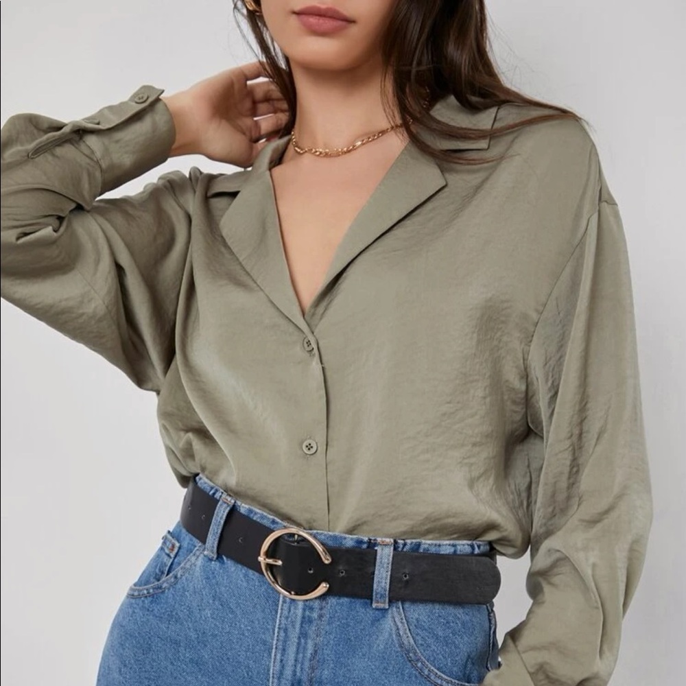 Button Front Drop Shoulder Blouse - image 1